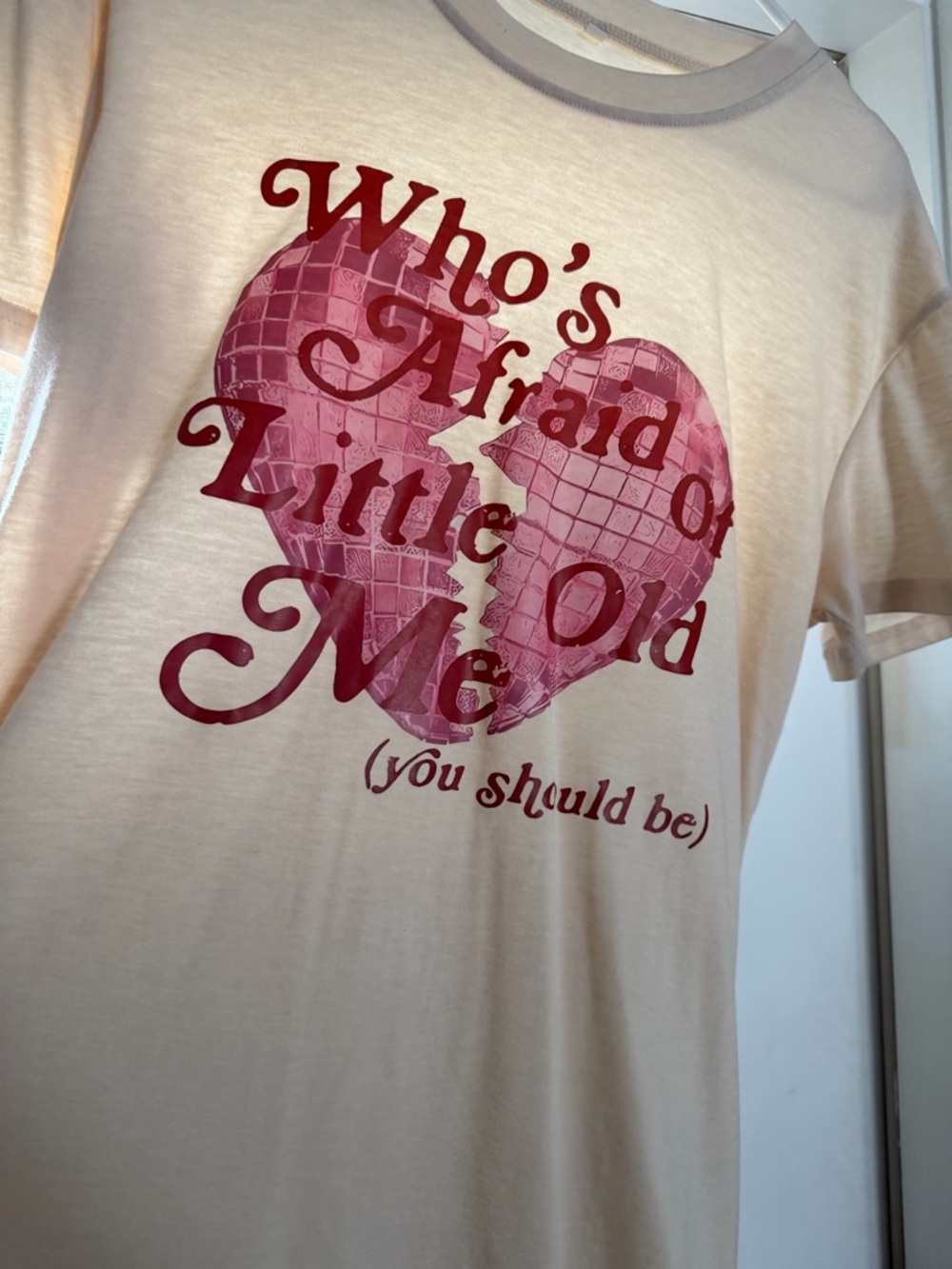 Kids Graphic Tee - Cream with Pink Heart Print